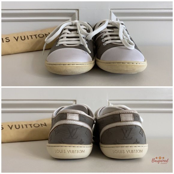 Authentic Louis Vuitton Gray/White Monogram Canvas Leather FrontRow Sneakers 5.5 - Picture 4 of 14